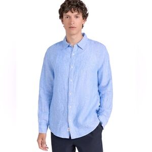 Fair Harbor Men’s XL Linen Button Down Shirt Blue Long Sleeve Organic